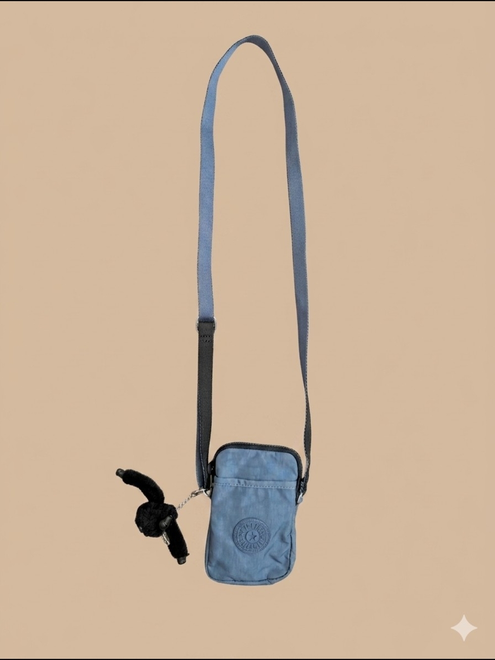 Kipling Blue Crossbody Phone Bag with Plush Key Charm